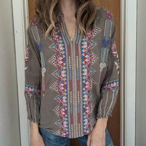 Johnny Was linen embroidered boho top medium